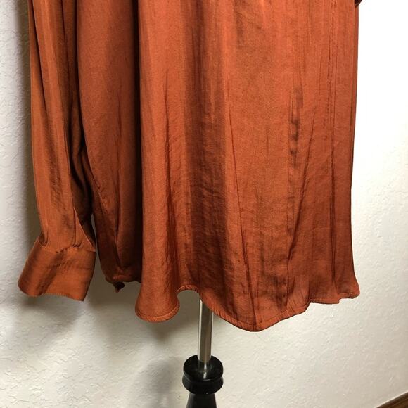 Free People Starry Dreams burnt orange silky v neck tunic top size Medium - Picture 4 of 16